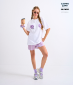 Braless T-Shirt set, White T-Shirt + Shorts : Purple - Image 6