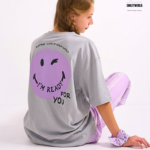 Braless T-Shirt set, Gray T-Shirt + Pants : Purple