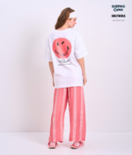 Braless T-Shirt set, White T-Shirt + Pants : Red