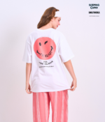 Braless T-Shirt set, White T-Shirt + Pants : Red - Image 3