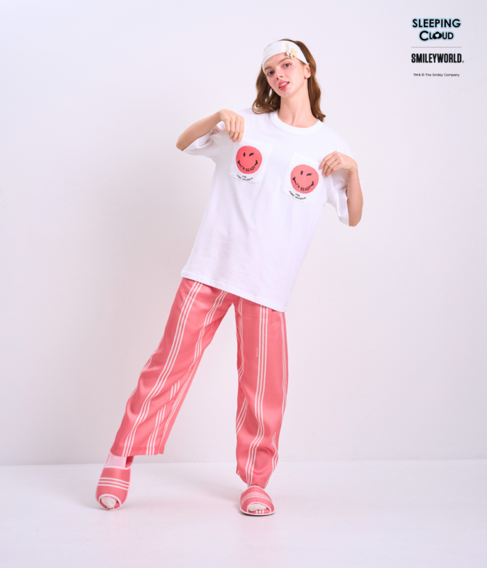 Braless T-Shirt set, White T-Shirt + Pants : Red - Image 5