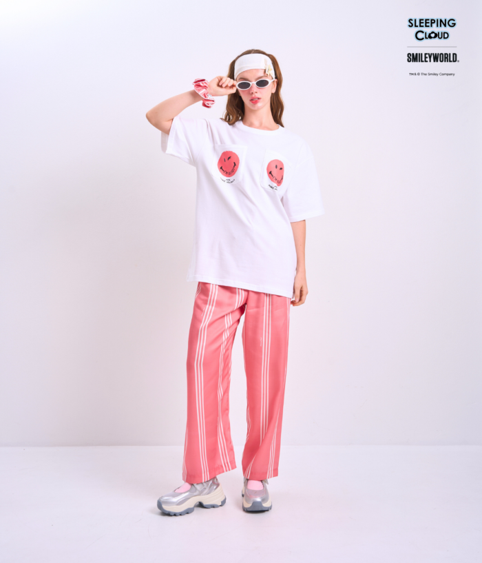 Braless T-Shirt set, White T-Shirt + Pants : Red - Image 6
