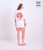 Braless T-Shirt set, White T-Shirt + Shorts : Red - Image 4