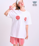 Braless T-Shirt set, White T-Shirt + Shorts : Red - Image 3