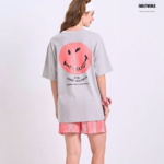 Braless T-Shirt set, Gray T-Shirt + Shorts : Red