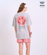 Braless T-Shirt set, Gray T-Shirt + Shorts : Red