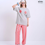Braless T-Shirt set, Gray T-Shirt + Pants : Red