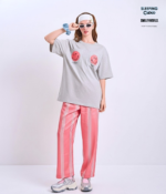 Braless T-Shirt set, Gray T-Shirt + Pants : Red